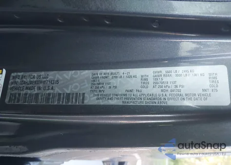 2021 Jeep Wrangler Unlimited Sahara 4X4 z USA, uszkodzony, nr VIN 1C4HJXENXMW714315